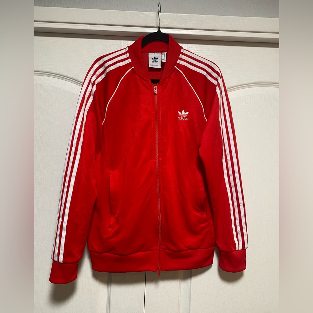 Vntg 80s Adidas Trefoil 3 Stripe Track Jacket Men's Red White Size L